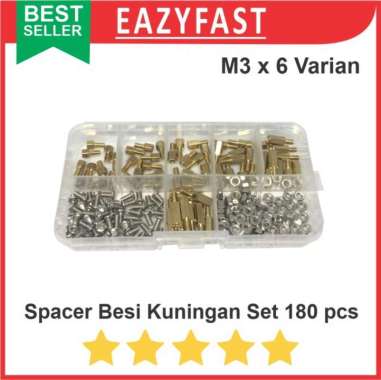 Spacer PCB Besi Kuningan M3 Set 180 Pcs Kaki Metal Mur Baut 3mm 4-12mm