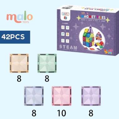 MALOTOYS - MNTL Star Magnetic Tiles 42 Pcs Warna CLASSIC PASTEL TRANSPARENT Mainan Balok Magnetik 46pcs Edukasi Open Ended STEM Transparan Malo Toys