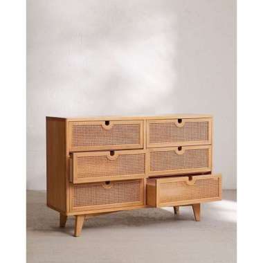 Buffet Tv Jati Mix Rotan Minimalis 6 Laci , Kabinet Laci Rotan