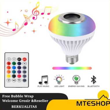 Lampu Bohlam warna warni Speaker Bluetooth wireless LED RGB remote E27 Hias kamar tidur Music disco 