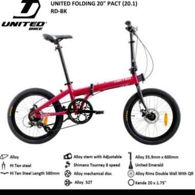 Sepeda Lipat United Pact 8 Speed Alloy (20 Inch) Merah