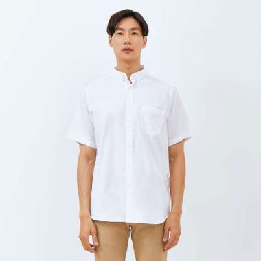 M231 Kemeja Pria Basic Polos Oxford Pendek Putih 1457T Putih XL