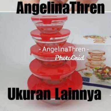 Mangkok Kaca Set isi 5pcs dengan tutup