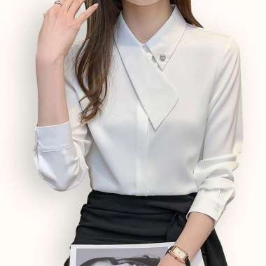 Kemeja lengan panjang Gaya Korea variasi kerah model terbaru - Jfashion Shondra LS XXL Putih