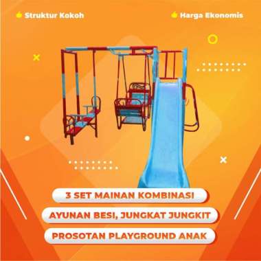 Ayunan Anak Kecil Besi, Jungkat Jungkit Mainan, Perosotan Anak, 3 Set