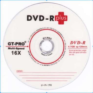 DVD-R Plus GT-Pro 4.7 GB / DVD Kosong Kapasitas 4.7 GB / DVD GT-Pro Multi Speed 16X / DVD Kosong