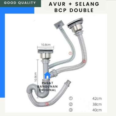 AFUR SELANG PEMBUANGAN BAK CUCI PIRING KITCHEN SINK WASTAFEL 2 LUBANG AVUR+SELANG ABU