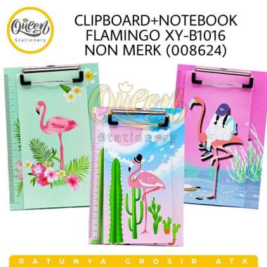 CLIPBOARD + NOTEBOOK NON MERK / PAPAN UJIAN KARAKTER / ALAS UJIAN KARAKTER / PAPAN LUCU FLAMINGO 008