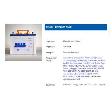 Aki mobil NS70 Incoe 65D26R 65AH -36183 IN