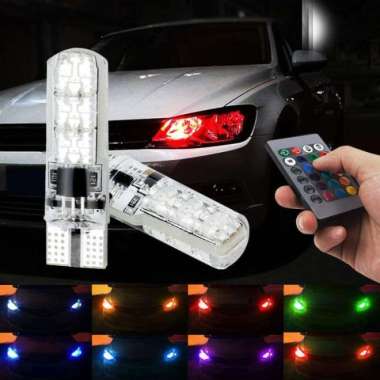 Lampu LED T10 T 10 RGB Lampu Senja Mobil Motor Dengan Remote 2Pcs