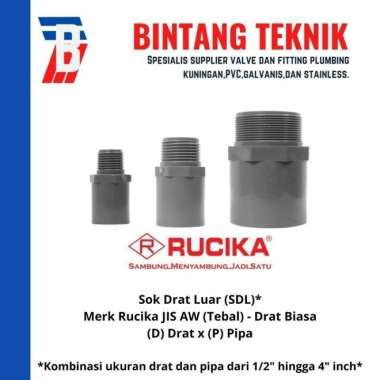 Sok Drat Luar (SDL) PVC Rucika Drat 3/4" X Pipa 1/2" inch PVC