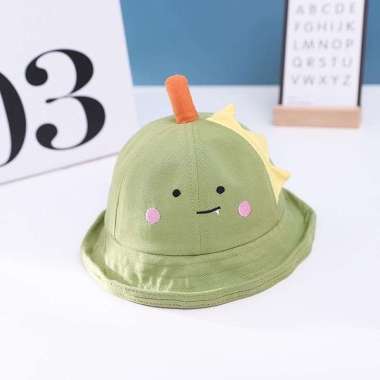 Topi ANAK BUNDAR BASIN FISHERMAN HAT CAP KIDS UNIVERSAL Dino Bear UNTUK 6 bulan- 2 tahun Dino Hijau