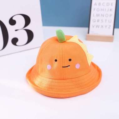 Topi ANAK BUNDAR BASIN FISHERMAN HAT CAP KIDS UNIVERSAL Dino Bear UNTUK 6 bulan- 2 tahun Dino Orange