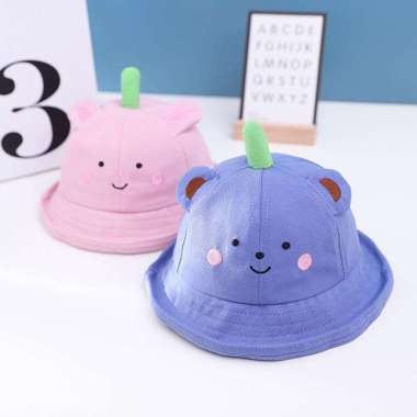 Topi ANAK BUNDAR BASIN FISHERMAN HAT CAP KIDS UNIVERSAL Dino Bear UNTUK 6 bulan- 2 tahun Bear Pink