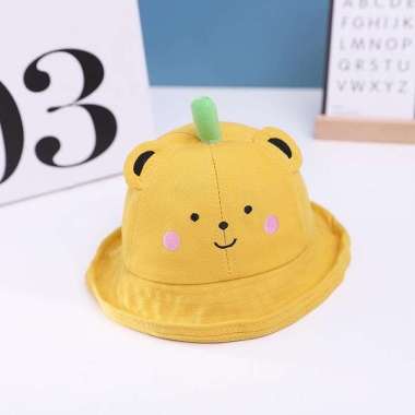 Topi ANAK BUNDAR BASIN FISHERMAN HAT CAP KIDS UNIVERSAL Dino Bear UNTUK 6 bulan- 2 tahun Bear Kuning