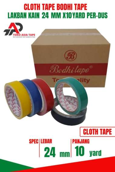 LAKBAN KAIN / CLOTH TAPE WARNA 24MM X 10YARD BODHI TAPE 1 DUS Hitam