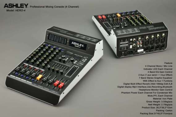 Mixer ASHLEY HERO 4 / HERO4 / HERO-4 4 CHANNEL ORIGINAL