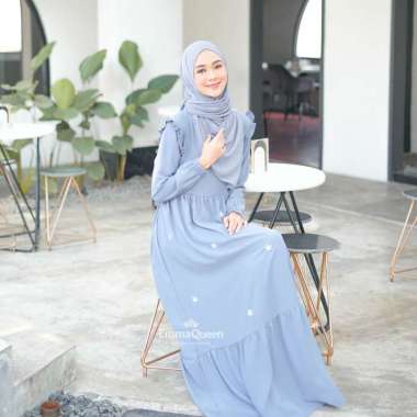 EmmaQueen Gamis Muslim Dress Bunga - Dress Diana L Denim