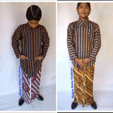 Surjan Lurik Dewasa Set Jarik Blangkon Kostum Baju Adat Jawa Ungu XL