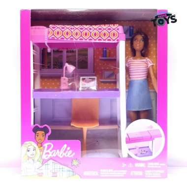 Barbie Doll and Furniture Set Loft Bed Boneka Barbie Mattel