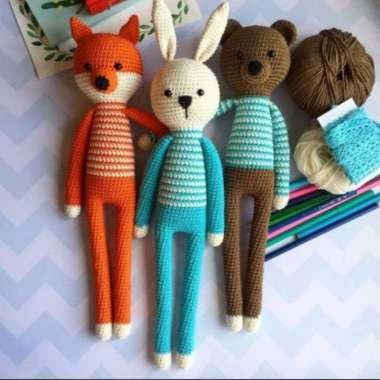 Amigurumi boneka rajut bunny bear fox mang tae Multicolor
