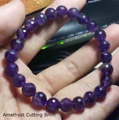 Beauty Culture Amethyst Cutting Brazil Natural Undyed Gelang Batu Kecubung [Original/ 8 mm] ungu