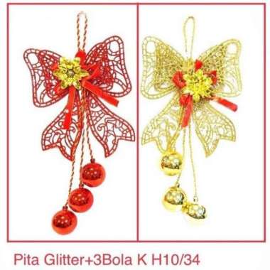 Hiasan Natal Pita Glitter 3Bola Kecil - Hiasan Natal - Dekorasi Natal