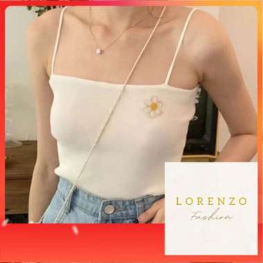 Tank Top Korea Wanita Tank Top Crop Tank Top Flower Putih