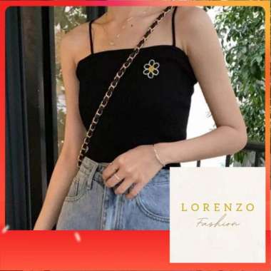 Tank Top Korea Wanita Tank Top Crop Tank Top Flower Hitam