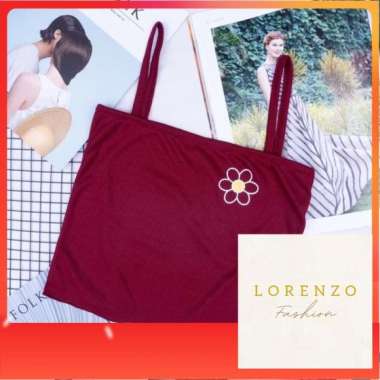 Tank Top Korea Wanita Tank Top Crop Tank Top Flower Merah