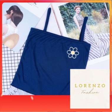 Tank Top Korea Wanita Tank Top Crop Tank Top Flower Biru