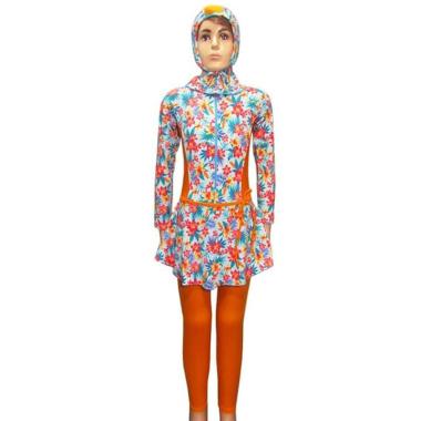 Rainy Collections Motif Bunga Lily Baju Renang Muslim Anak Perempuan [5-10 Tahun] L ORANGE