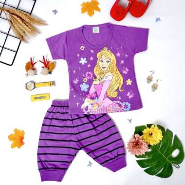 SETELAN BAJU ANAK PEREMPUAN GAMBAR PRINCESS BAHAN DAN SABLON PREMIUM 3 WARNA UKURAN ALL SIZE 1 - 3 T