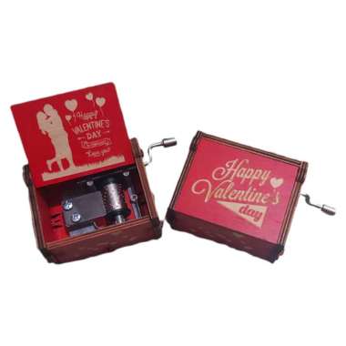 Music Box Valentine Kotak Musik Kayu Hadiah Unik Merah