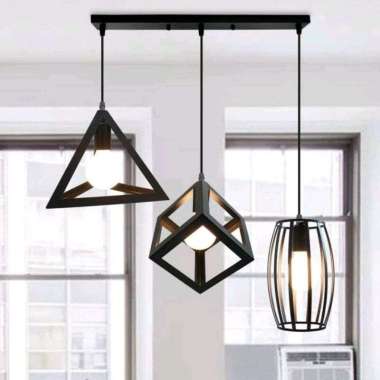 Lampu Gantung Hias 3in1 minimalis/kap lampu hias gantung hitam 3in1 dudukan panjang