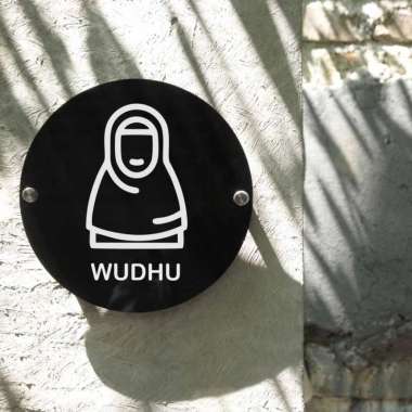 Logo Wudhu Wanita - Wall Decor Sign Akrilik Hitam Lingkaran 20 Cm