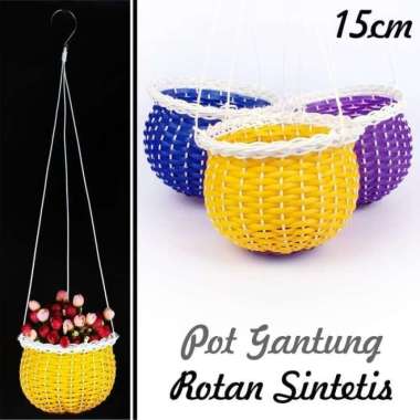 Pot Gantung Tanaman Bunga Rotan Sintetis - Lubang 15 Cm
