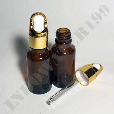 BOTOL KACA 20 ML AMBER TUTUP PIPET GOLD BULB