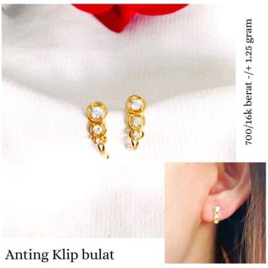 anting klip model bulat susun elegant emas asli