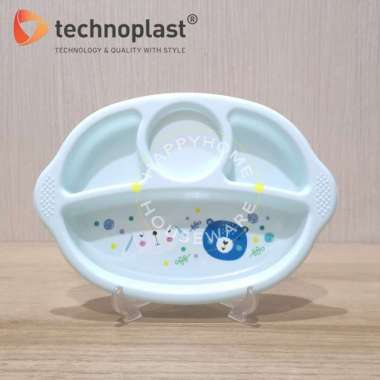 TECHNOPLAST Tiny Tedy Baby Devider Plate | Piring Makan Bayi Sekat 3 Biru Muda