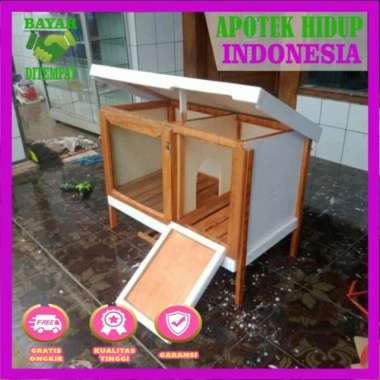 kandang kelinci + tatakan kotoran kayu / kandang kelinci murah