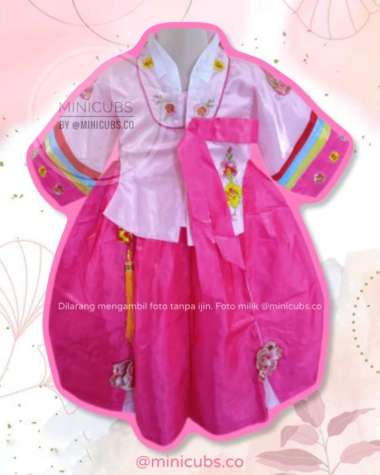Dress Hanbok Korea Anak Perempuan Cewek Cewe Girl Cantik Impor Cute Full Pink, Size 13