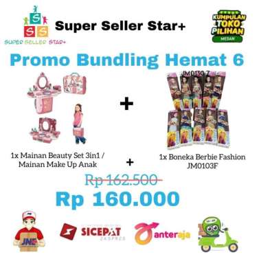 BUNDLING 6 Beauty Set 3in1 (1pcs) + Barbie Fashion JM0103F (1pcs)