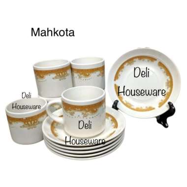 CANGKIR PIRING SET KERAMIK / CUP SAUCER 12PCS / GELAS SET MOTIF MAHKOTA