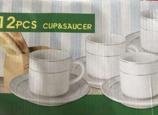 CANGKIR PIRING SET KERAMIK / CUP SAUCER 12PCS / GELAS SET MOTIF LISS EMAS