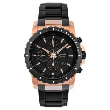 Jam Tangan Pria Alexandre Christie Chronograph AC 6141 MC BBRBA Black Dial Black Stainless Steel Str