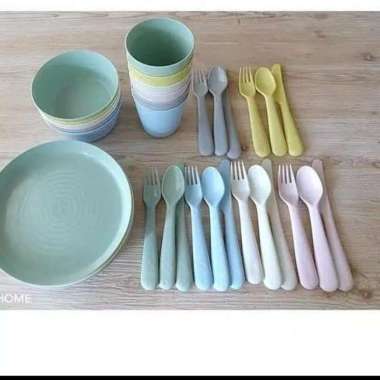 1 Set Alat Makan Plastik Lengkap (Mangkuk,Piring,Gelas,Garpu,Sendok)