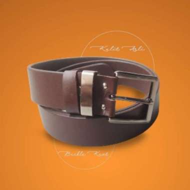 sabuk ikat pinggang pria kulit asli warna coklat - gesper