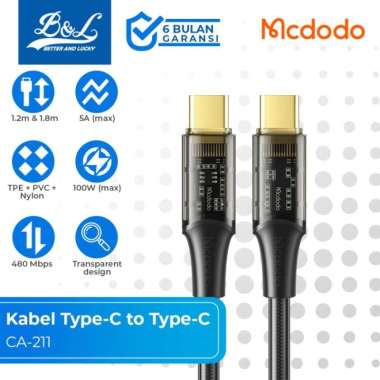 MCDODO CA-211 Kabel Data Type-C to Type-C 5A Desain Transparan 100W Hitam