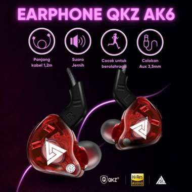 QKZ AK6 Headset Earphone Sport In-Ear Stereo Super Bass + Microphone Hitam warna